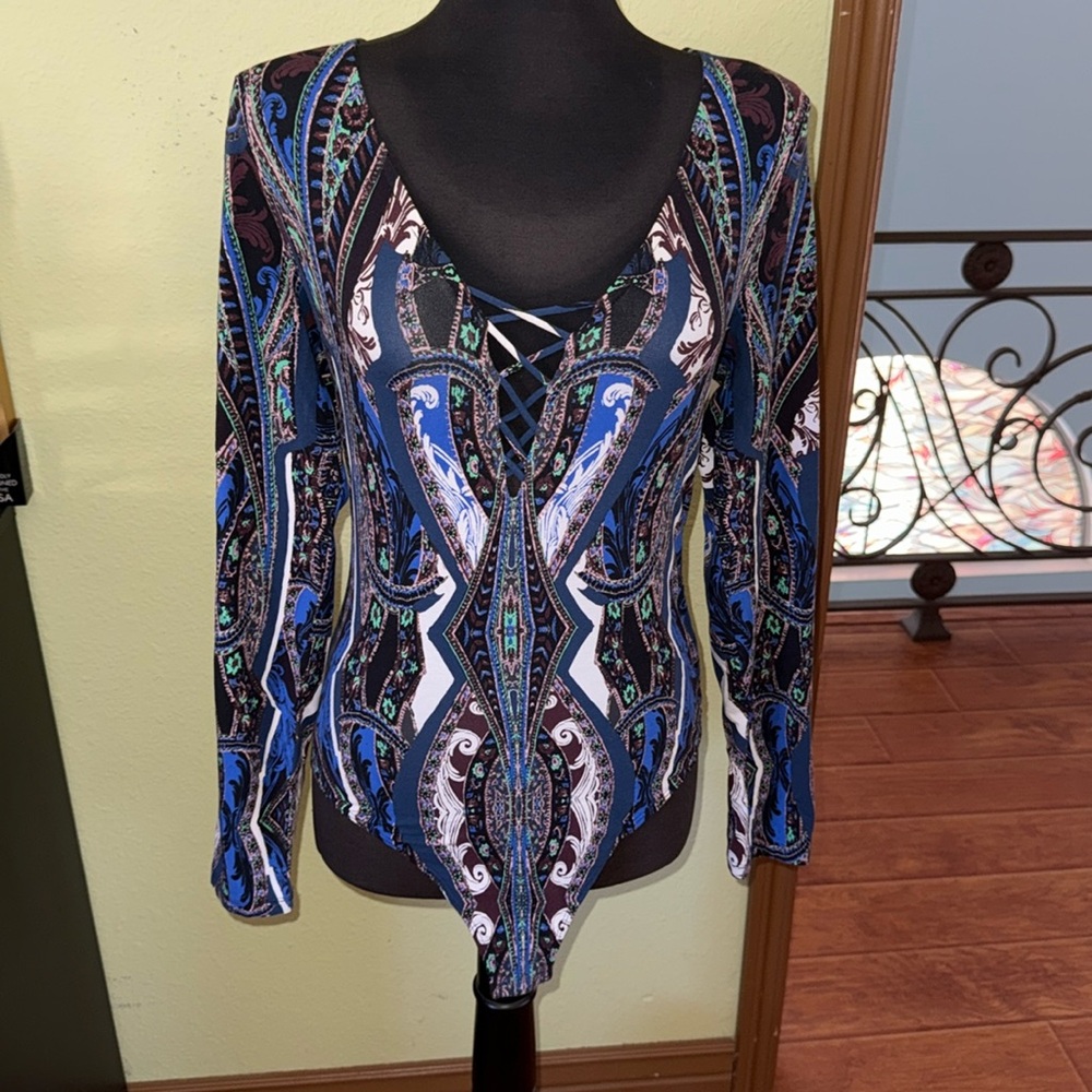 Blue and Black Patterned Bodysuit